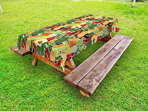 ABAKUHAUS Giardino Tovaglia da Esterno, Exotic Agricoltura Frutta Art, Tovaglia da Picnic Lavabile Decorativa, 145 cm x 305 cm, Multicolore