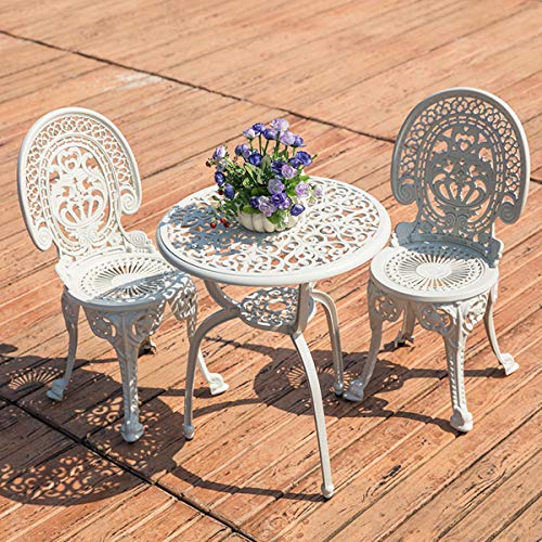 CGBF-Mobili da Giardino Tavolo Rotondo da 60cm e 2 Sedie,Set Bistrot Bianco Resistente alle Intemperie A Prova di Ruggine
