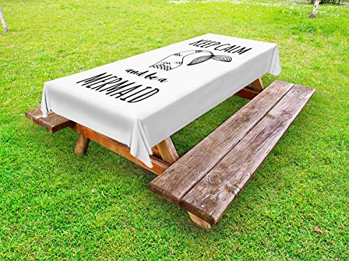 ABAKUHAUStai calmo Tovaglia da Esterno, Essere Un Tail Testo Mermaid, Tovaglia da Picnic Lavabile Decorativa, 145 cm x 305 cm, Charcoal Grey And White