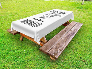 ABAKUHAUStai calmo Tovaglia da Esterno, Essere Un Tail Testo Mermaid, Tovaglia da Picnic Lavabile Decorativa, 145 cm x 305 cm, Charcoal Grey And White