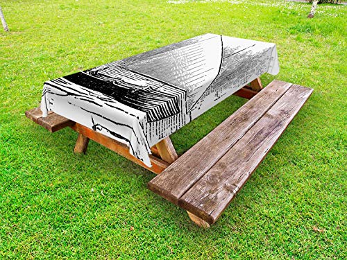 ABAKUHAUS Avventura Tovaglia da Esterno, Monochrome Lateen Rig, Tovaglia da Picnic Lavabile Decorativa, 145 cm x 305 cm, Charcoal Grey Bianco