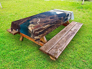 ABAKUHAUS Natura Scena Tovaglia da Esterno, Memorial Bridge Arco, Tovaglia da Picnic Lavabile Decorativa, 145 cm x 305 cm, Umber Scuro Turchese