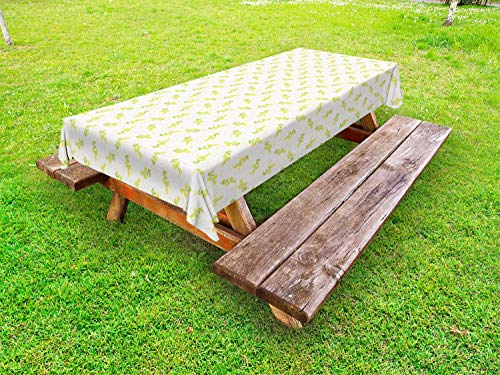 ABAKUHAUS Primavera Tovaglia da Esterno, Filiali Mimosa e Dots, Tovaglia da Picnic Lavabile Decorativa, 145 cm x 210 cm, Giallo Verde Giallo
