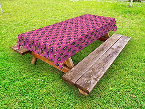 ABAKUHAUS Giallo e Viola Tovaglia da Esterno, Stile Geometrico, Tovaglia da Picnic Lavabile Decorativa, 145 cm x 210 cm, Hot Pink Scuro Talpa