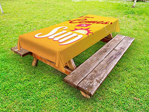 ABAKUHAUS Ecco Che Arriva Il Sole Tovaglia da Esterno, Layout Moderno, Tovaglia da Picnic Lavabile Decorativa, 145 cm x 210 cm, Arancione Dark Pink