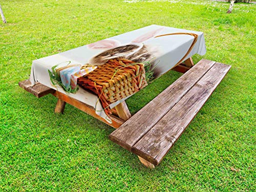 ABAKUHAUS Coniglietto di Pasqua Tovaglia da Esterno, Cat Come Coniglio di Pasqua, Tovaglia da Picnic Lavabile Decorativa, 145 cm x 210 cm, Multicolore