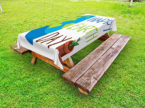 ABAKUHAUS Giorno della Terra Tovaglia da Esterno, La metà della Terra e la formulazione, Tovaglia da Picnic Lavabile Decorativa, 145 cm x 210 cm, Blue Sky Verde Mela