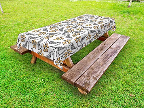 ABAKUHAUS Schizzo Tovaglia da Esterno, Zucche e Semi, Tovaglia da Picnic Lavabile Decorativa, 145 cm x 265 cm, Marrone Grigio