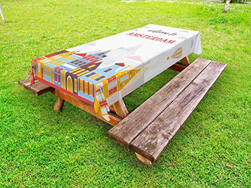 ABAKUHAUS Amsterdam Tovaglia da Esterno, Accogliendo Soleggiato Urbano, Tovaglia da Picnic Lavabile Decorativa, 145 cm x 305 cm, Terra Giallo Multicolor
