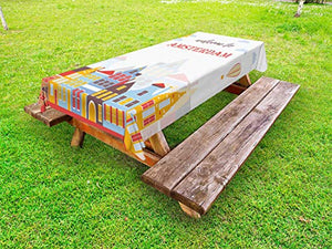 ABAKUHAUS Amsterdam Tovaglia da Esterno, Accogliendo Soleggiato Urbano, Tovaglia da Picnic Lavabile Decorativa, 145 cm x 305 cm, Terra Giallo Multicolor
