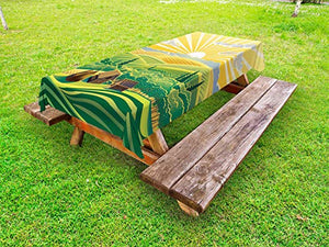 ABAKUHAUS Nazione Tovaglia da Esterno, Campagna Paesaggio Hills, Tovaglia da Picnic Lavabile Decorativa, 145 cm x 265 cm, Senape Multicolor
