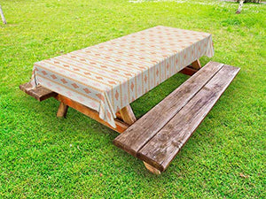 ABAKUHAUS Astratto Tovaglia da Esterno, Russo ucraino Etnica, Tovaglia da Picnic Lavabile Decorativa, 145 cm x 265 cm, Cocco Arancione e Rosa