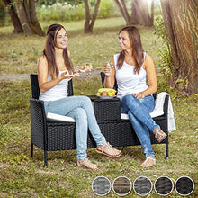 TecTake Divano da Giardino divanetto tavolino da Giardino in polyrattan + Cuscini - Disponibile in Diversi Colori - (Nero | No. 401547)