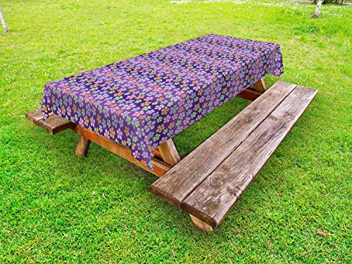 ABAKUHAUS Floreale Tovaglia da Esterno, Elementi Fiore Grafica, Tovaglia da Picnic Lavabile Decorativa, 145 cm x 210 cm, Quarzo e Multicolore