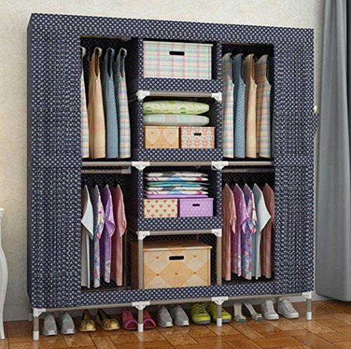 LyMei Armadio di stoccaggio Armadio in Acciaio Inox Armadio di Oxford Armadio di stoccaggio dell'organizzatore, Armadio Portatile Armadio di stoccaggio assemblato,B_150*45 * 170CM