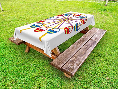ABAKUHAUS Ruota panoramica Tovaglia da Esterno, Childish Divertente Giro, Tovaglia da Picnic Lavabile Decorativa, 145 cm x 305 cm, Multicolore