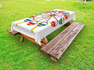 ABAKUHAUS Ruota panoramica Tovaglia da Esterno, Childish Divertente Giro, Tovaglia da Picnic Lavabile Decorativa, 145 cm x 305 cm, Multicolore