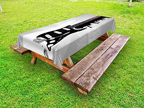 ABAKUHAUS Chitarra Tovaglia da Esterno, Contemporaneo Persone Festeggiare, Tovaglia da Picnic Lavabile Decorativa, 145 cm x 305 cm, Charcoal Grigio Chiaro Taupe