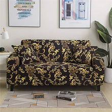 Surwin Copridivano Elasticizzato 1 2 3 4 Posti, Stampa Elastico Universale Copridivani con Braccioli Fodera per Divano Antiscivolo Sofa Protettore (Oro Nero,3 posti - 190-230cm)