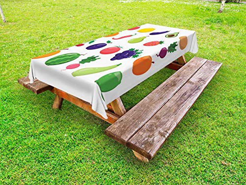 ABAKUHAUS Frutta e Verdura Tovaglia da Esterno, Food Diet, Tovaglia da Picnic Lavabile Decorativa, 145 cm x 210 cm, Multicolore