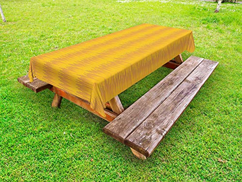 ABAKUHAUS Astratto Tovaglia da Esterno, Mezzitoni Stile Pois, Tovaglia da Picnic Lavabile Decorativa, 145 cm x 210 cm, Terra Giallo e Fucsia
