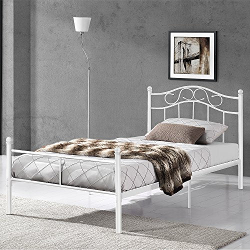 [en.casa] Letto Singolo Metallo 120x200 Bianco Letto per Ragazzi per Adulti