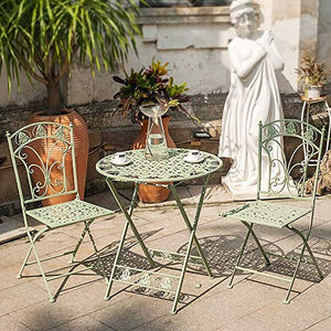 Set da tavolo e sedie da giardino, in metallo, resistente alle intemperie, set da bistrot con 1 tavolo e 2 sedie, colore verde