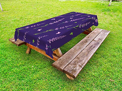 ABAKUHAUS Viola Scuro Tovaglia da Esterno, Floreale e Farfalle, Tovaglia da Picnic Lavabile Decorativa, 145 cm x 210 cm, Baby Pink Lime Green