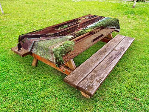 ABAKUHAUS Massachusetts Tovaglia da Esterno, Historic Acorn Street, Tovaglia da Picnic Lavabile Decorativa, 145 cm x 265 cm, Multicolore