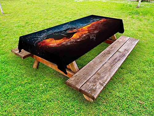 ABAKUHAUS Chitarra Tovaglia da Esterno, Acqua e Fuoco, Design, Tovaglia da Picnic Lavabile Decorativa, 145 cm x 210 cm, Grigio Antracite