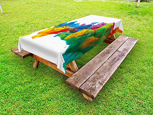 ABAKUHAUS Colorato Tovaglia da Esterno, Irregolare Rainbow Smoke, Tovaglia da Picnic Lavabile Decorativa, 145 cm x 210 cm, Multicolore