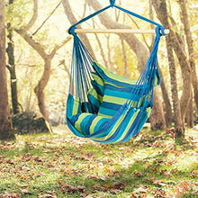 Goplus Sedia Amaca Imbottita in Cotone, Poltrona Sospesa con Bastone in Legno Massello, Poltrona Amaca da Giardino con capacità 120 kg, Perfetta per Salotto, Terrazzino, Soggiorno e Balcone (Blu)