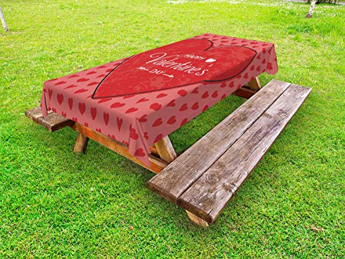 ABAKUHAUS Vintage Valentine Tovaglia da Esterno, Concetto Cuori, Tovaglia da Picnic Lavabile Decorativa, 145 cm x 305 cm, Vermilion Rubino
