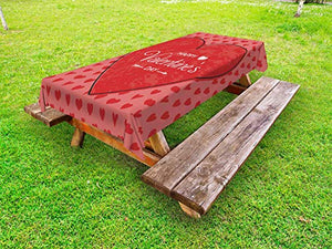ABAKUHAUS Vintage Valentine Tovaglia da Esterno, Concetto Cuori, Tovaglia da Picnic Lavabile Decorativa, 145 cm x 305 cm, Vermilion Rubino