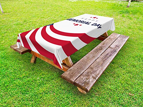 ABAKUHAUS Giorno della Memoria Tovaglia da Esterno, Felice Festa Nazionale, Tovaglia da Picnic Lavabile Decorativa, 145 cm x 305 cm, Night Blue Vermilion