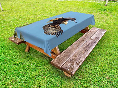 ABAKUHAUS Idaho Tovaglia da Esterno, American Bald Eagle Foto, Tovaglia da Picnic Lavabile Decorativa, 145 cm x 210 cm, Olive Green e Blue Sky