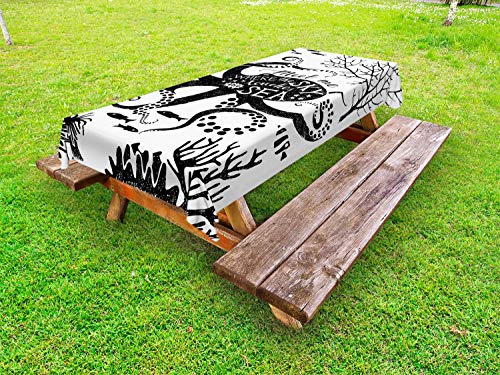 ABAKUHAUS Detto Tovaglia da Esterno, Dire Romantico e Undersea, Tovaglia da Picnic Lavabile Decorativa, 145 cm x 210 cm, Charcoal Grey Bianco