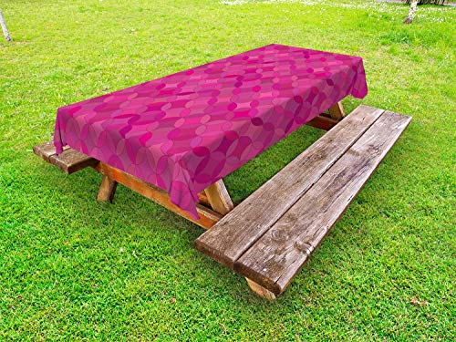 ABAKUHAUS Astratto Tovaglia da Esterno, Modelli Stella dai Cerchi, Tovaglia da Picnic Lavabile Decorativa, 145 cm x 305 cm, Scuro Magenta Magenta