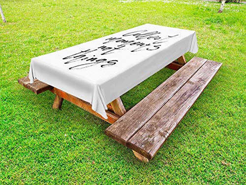 ABAKUHAUS Detto Tovaglia da Esterno, Frase Swift Scritta a Mano, Tovaglia da Picnic Lavabile Decorativa, 145 cm x 305 cm, Charcoal Grey Bianco