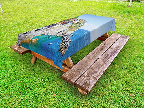 ABAKUHAUS Vernazza Tovaglia da Esterno, Colorful Coastal Village, Tovaglia da Picnic Lavabile Decorativa, 145 cm x 265 cm, Multicolore