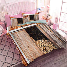 Hiiiman - Set di biancheria da giardino con design realistico in stile rustico con legna da ardere, paesaggio di campagna, giardino, vita rurale (3 pezzi, king size) e 2 federe