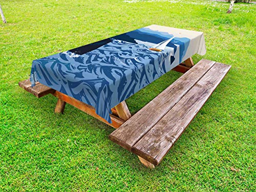 ABAKUHAUS Avventura Tovaglia da Esterno, Barca a Vela sul Acquatici, Tovaglia da Picnic Lavabile Decorativa, 145 cm x 305 cm, Multicolore
