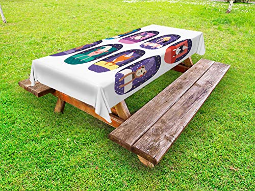ABAKUHAUS Cane e Gatto Tovaglia da Esterno, Animale Dormire Reticolo, Tovaglia da Picnic Lavabile Decorativa, 145 cm x 210 cm, Dark Indigo Multicolor
