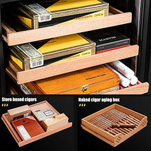 Humidor Acciaio Inox, Umidificatore per Sigari con 2 Ripiani Ed 2 Cassetto in Cedro, Igrometro Ed Luce LED, Termoelettrico, Porta in Vetro, 70 L, Nero