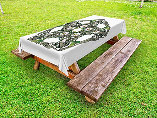 ABAKUHAUS pentacolo Tovaglia da Esterno, Scheletro Ossa e Fiori, Tovaglia da Picnic Lavabile Decorativa, 145 cm x 265 cm, Ardesia Multicolor Brown