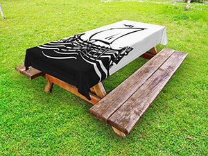 ABAKUHAUS Odissea Tovaglia da Esterno, Nave Greca on Sea, Tovaglia da Picnic Lavabile Decorativa, 145 cm x 265 cm, Charcoal Grey And White