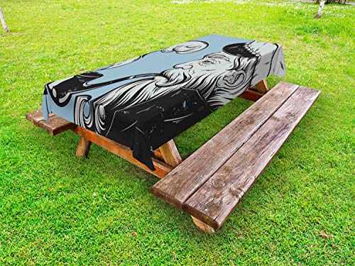 ABAKUHAUS Vintage Tattoo Nautical Tovaglia da Esterno, Vecchio Seaman Tubo, Tovaglia da Picnic Lavabile Decorativa, 145 cm x 305 cm, Blu Grigio