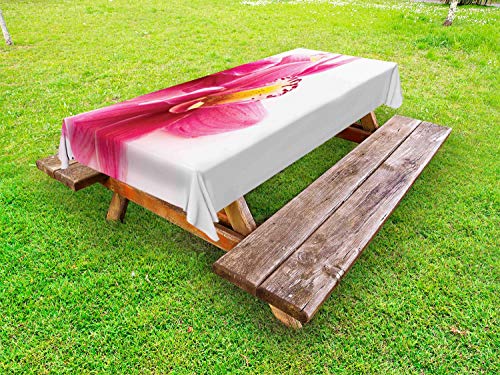 ABAKUHAUS Rosa Scuro Tovaglia da Esterno, Primo Piano Orchidee View, Tovaglia da Picnic Lavabile Decorativa, 145 cm x 210 cm, Hot Pink Arancione