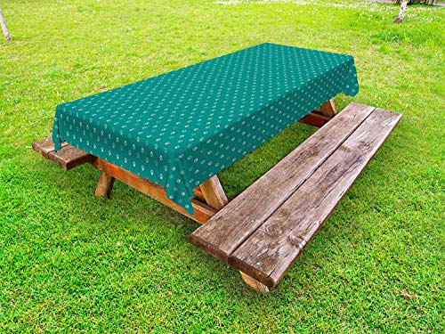 ABAKUHAUS Orma di Zampa Tovaglia da Esterno, Marks Passo Piazze Piccoli, Tovaglia da Picnic Lavabile Decorativa, 145 cm x 210 cm, Teal Avorio e Grigio
