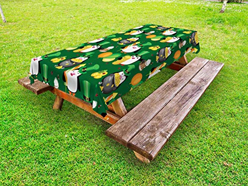 ABAKUHAUS Fata Tovaglia da Esterno, Pinguino con Il Cappello, Tovaglia da Picnic Lavabile Decorativa, 145 cm x 265 cm, Hunter Verde Multicolore